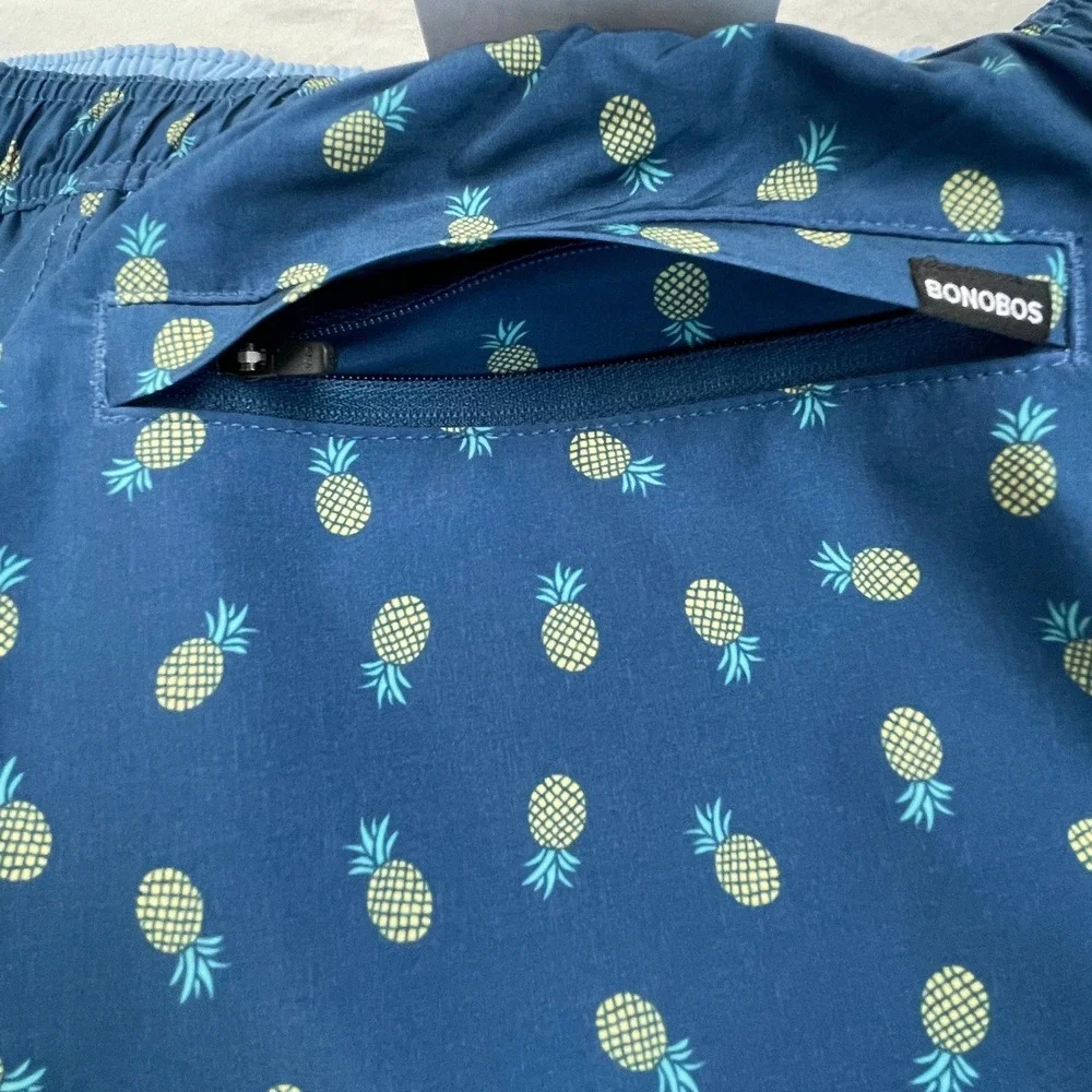 NWT Bonobos Mens XXL Blue Pineapple Stretch Swim Trunks Shorts Resort Beach 7